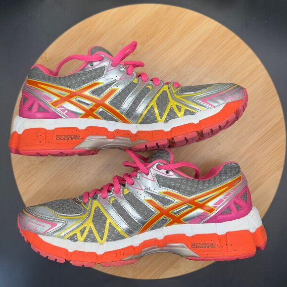 Asics Gel Kayano 20 20th Anniversary Orange Pink Gray Yellow Women’s Sz 7 - Picture 4 of 11